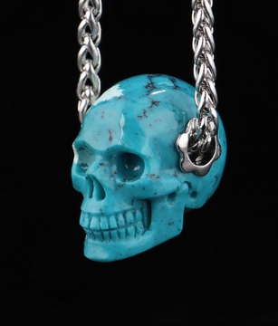 Necklace of 0.7" American Turquoise Hand Carved Crystal Skull Pendant, Skull Jewelry
