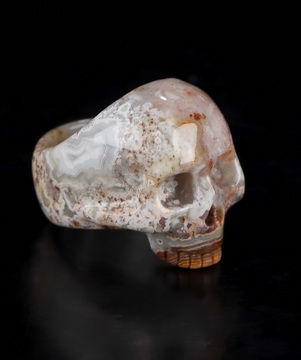 US Size 9# Gemstone Red Crazy Lace Agate Hand Carved Crystal Skull Ring, Skull Jewelry