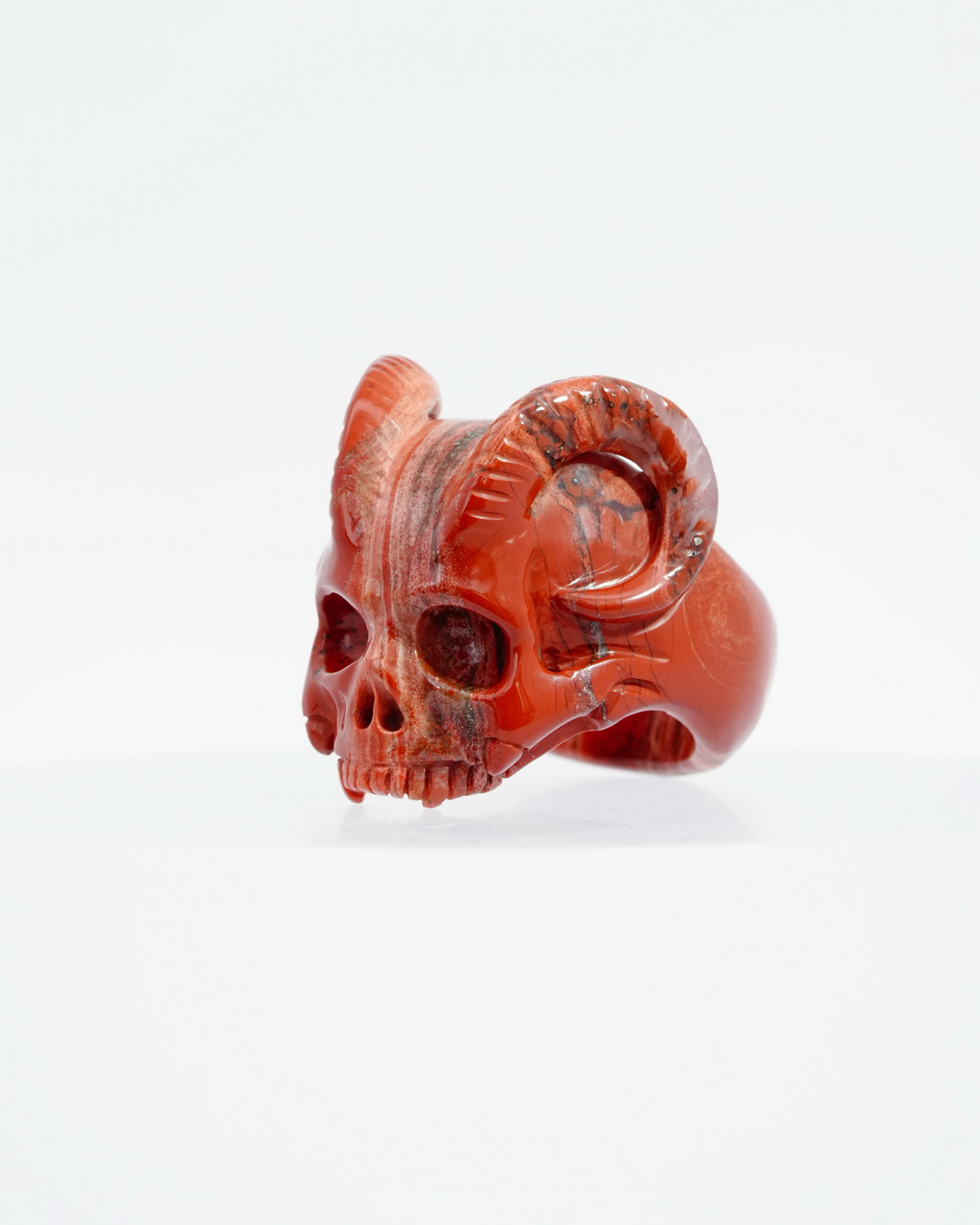 US Size 10# Red Jasper Hand Carved Crystal Skull Ring, Skull Jewelry