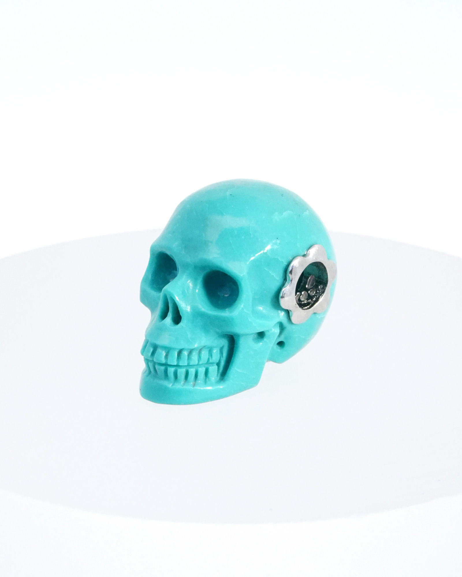 Gemstone Necklace of 0.7" Turquoise Hand Carved Crystal Skull Pendant, Skull Jewelry