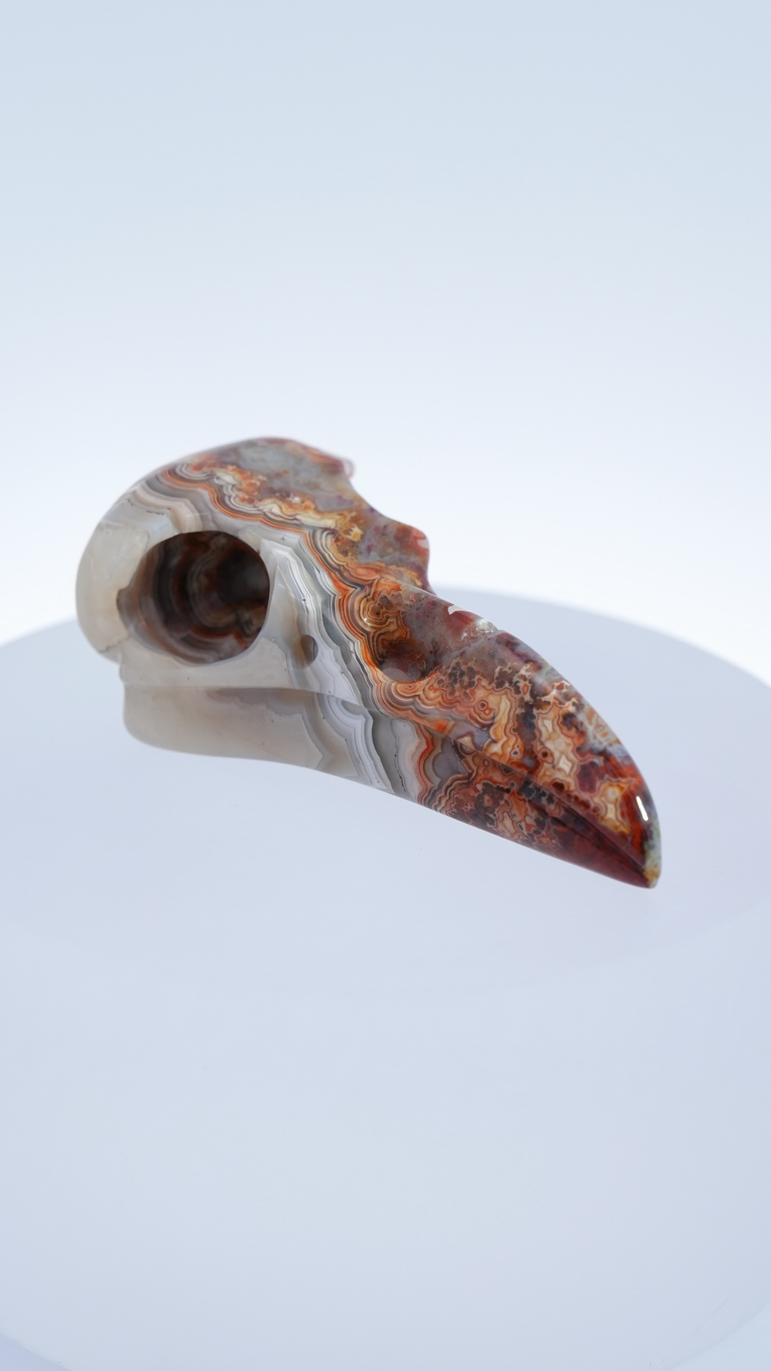 Gemstone Necklace of 2.3" Red Crazy Lace Agate Hand Carved Crystal Skull Pendant, Skull Jewelry