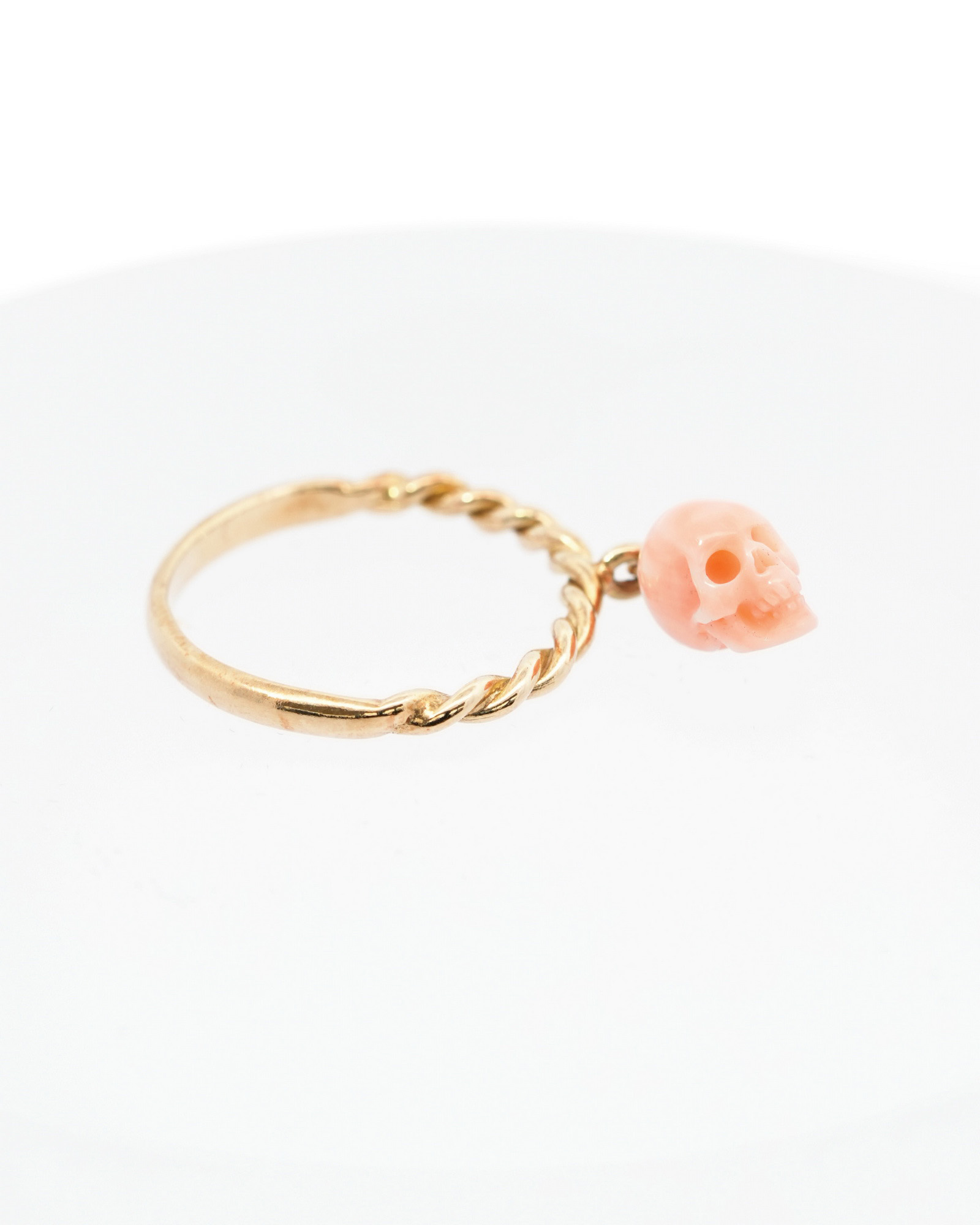 Gem Skull Ring of Pink Opal Crystal Carved Skull in 18K Gold, Skull Jewelry