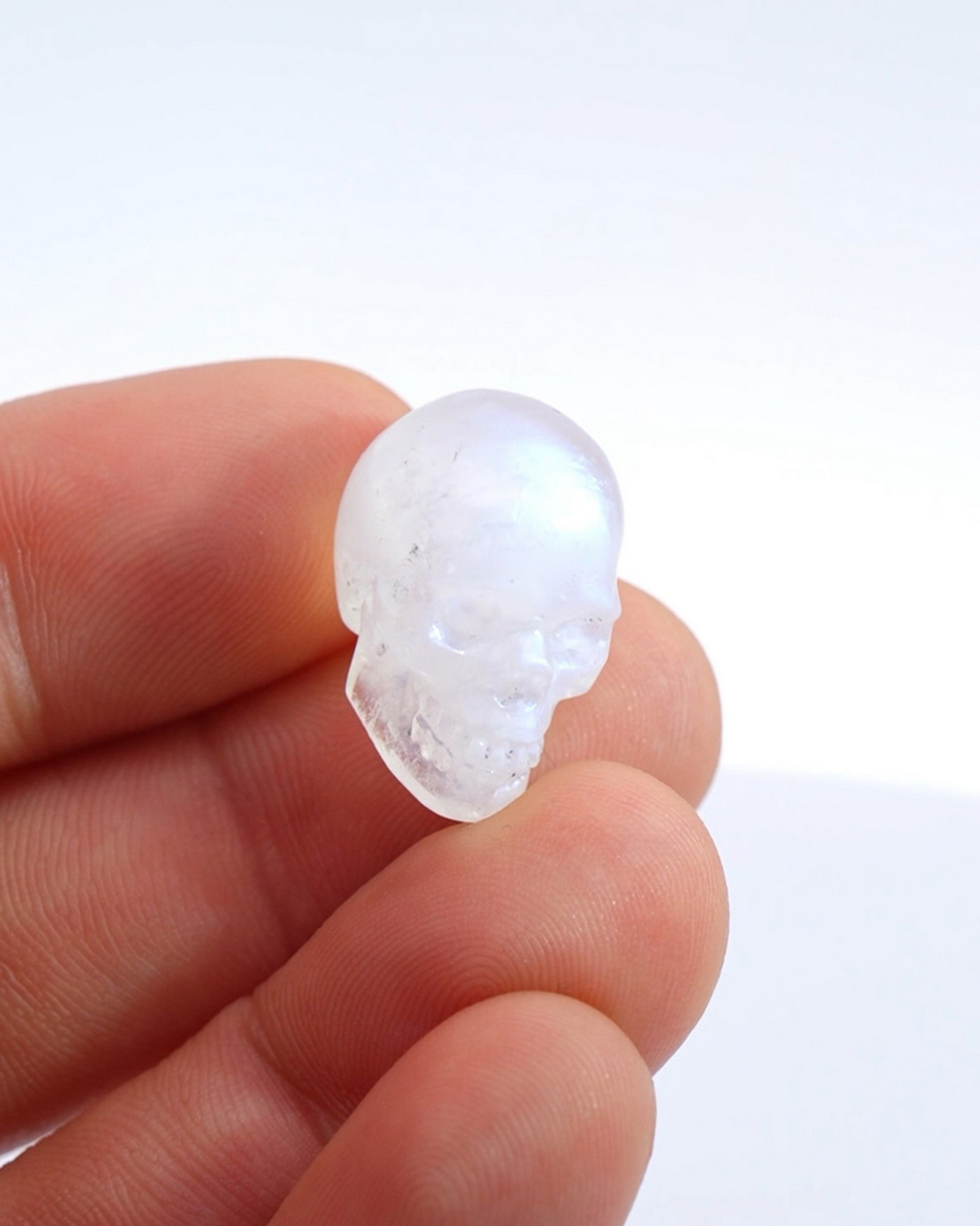 Gemstone 0.7" Moonstone Hand Carved Crystal Skull, Realistic, Crystal Healing