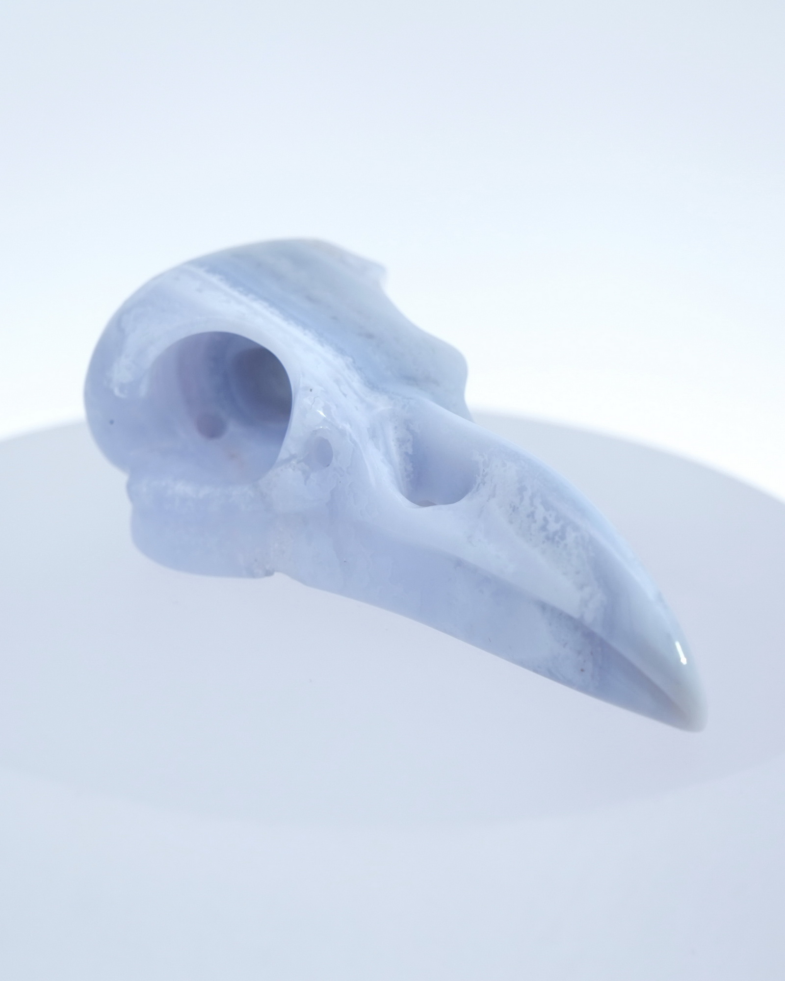 Gemstone Necklace of 2.2" Blue Lace Agate Hand Carved Crystal Skull Pendant, Skull Jewelry