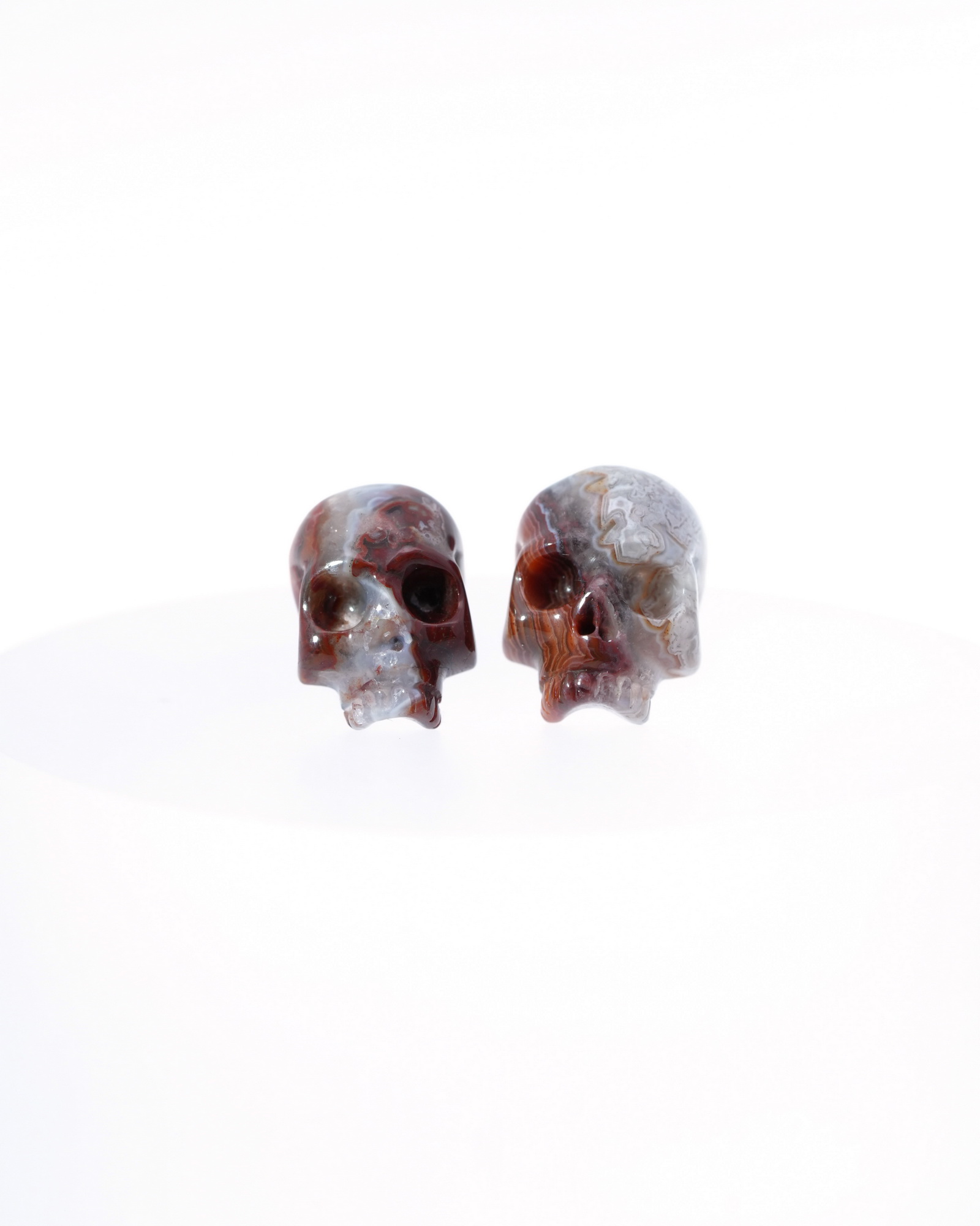 Gemstone Red Crazy Lace Agate Hand Carved Crystal Skull Earring, Skull Jewelry
