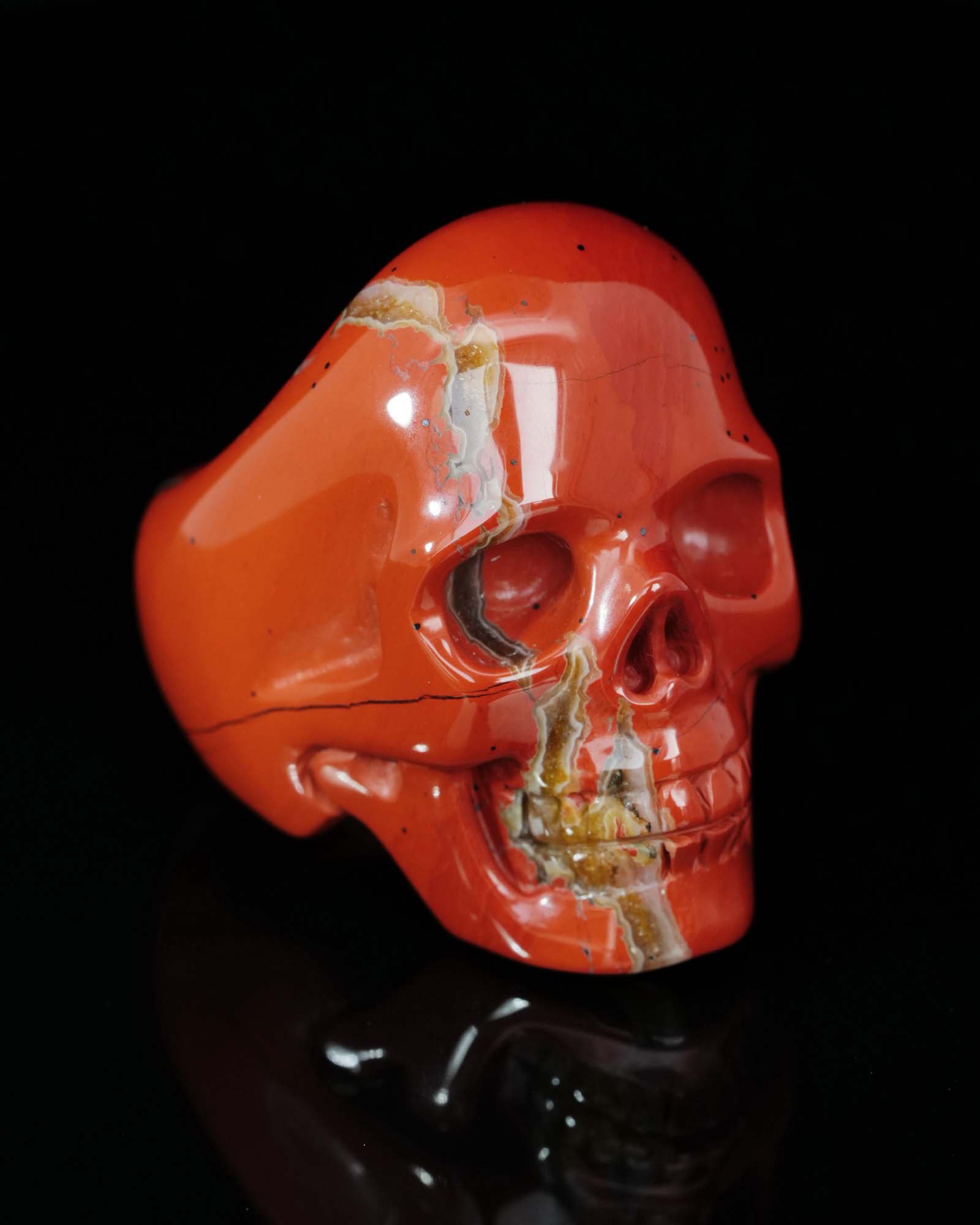 US Size 9# Red Jasper Hand Carved Crystal Skull Ring, Skull Jewelry