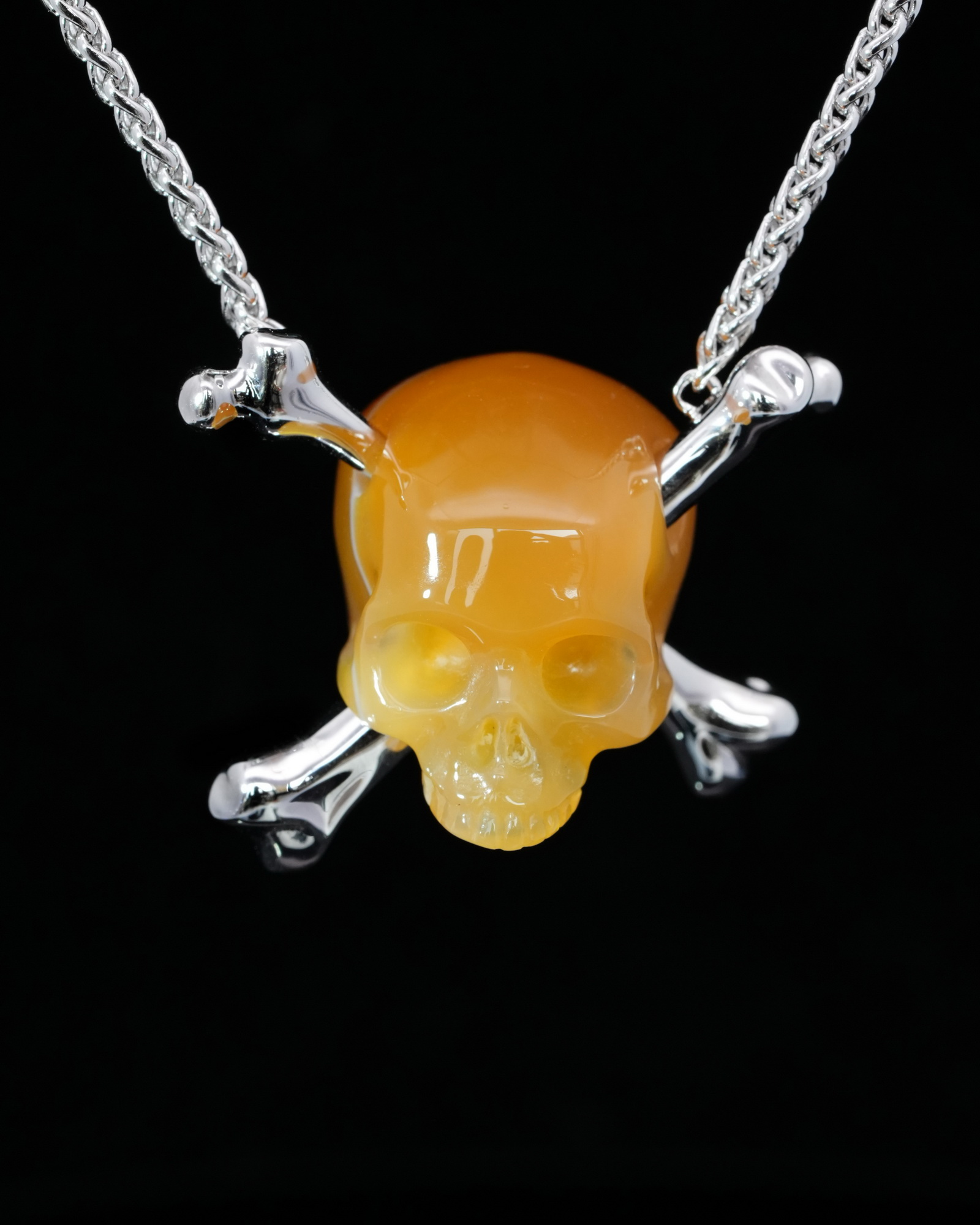 Necklace of 0.9" Agate Hand Carved Crystal Skull Pendant, Skull Jewelry