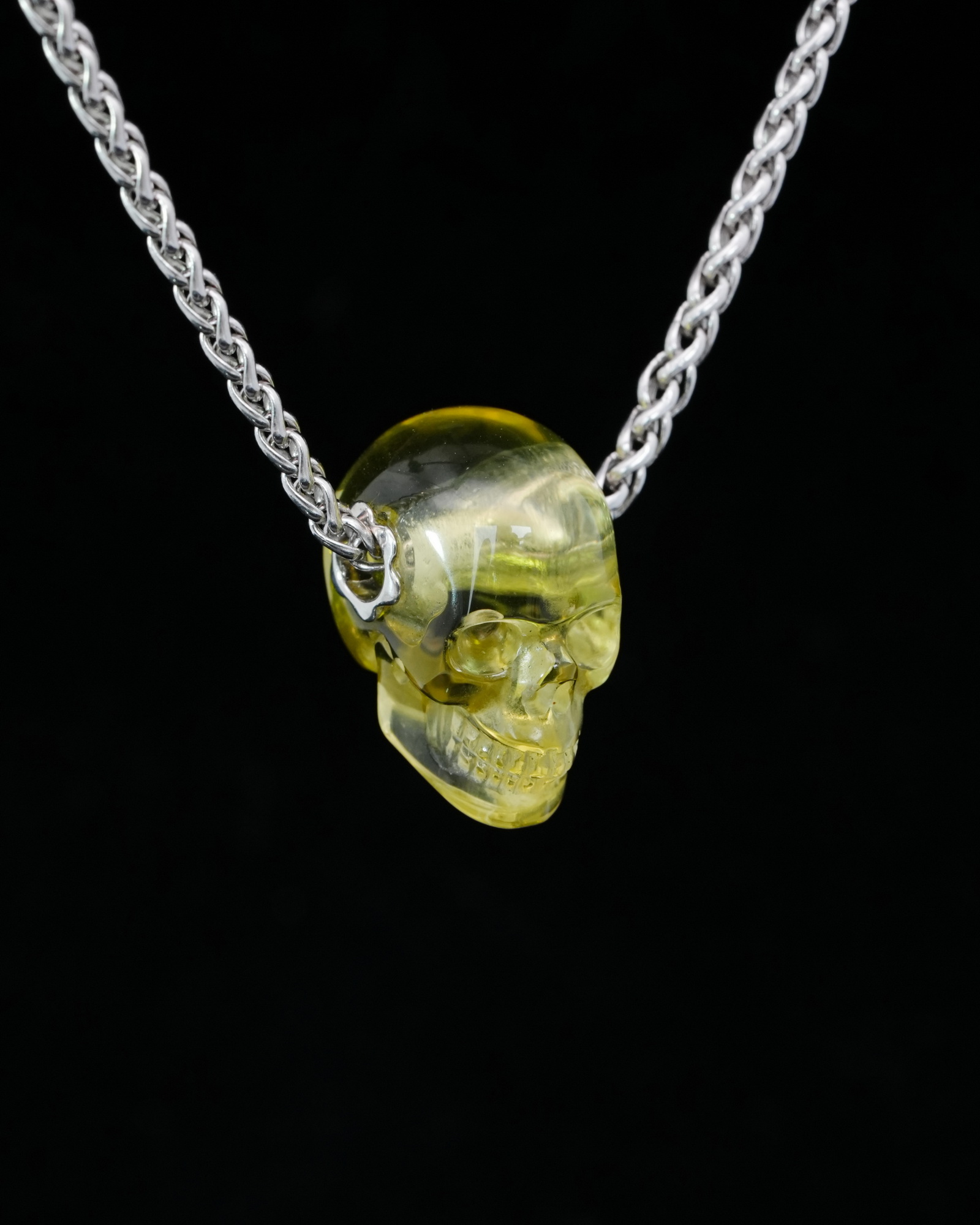 Gemstone Necklace of 0.7" Citrine Hand Carved Crystal Skull Pendant, Skull Jewelry