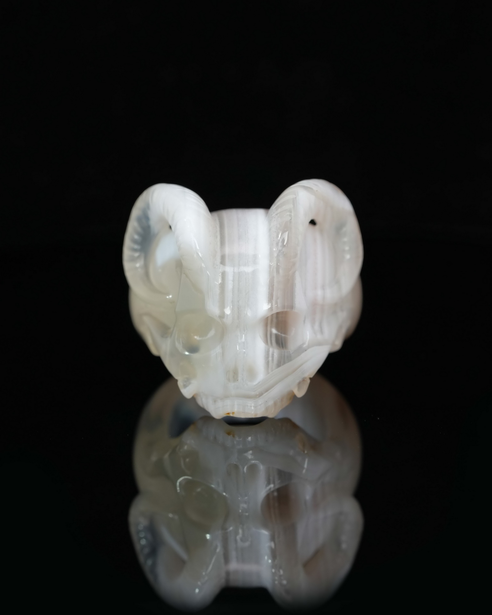 US Size 11# Banded Agate Hand Carved Crystal Skull Ring, Skull Jewelry
