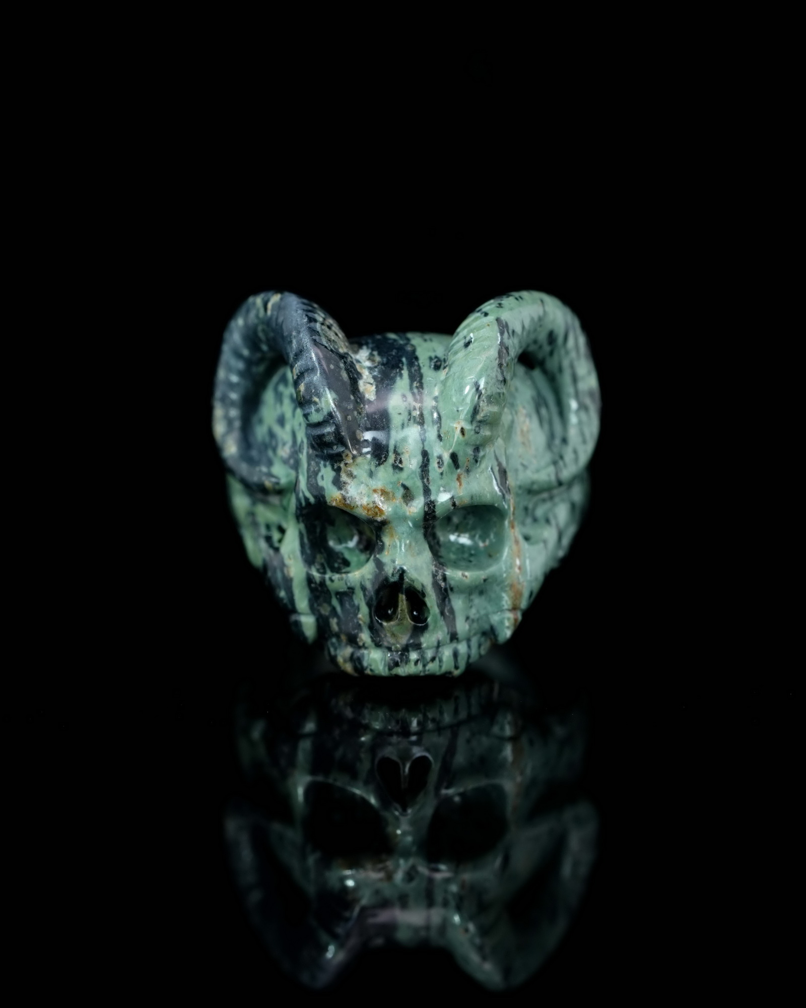 US Size 11# Kambaba Jasper Hand Carved Crystal Skull Ring, Skull Jewelry