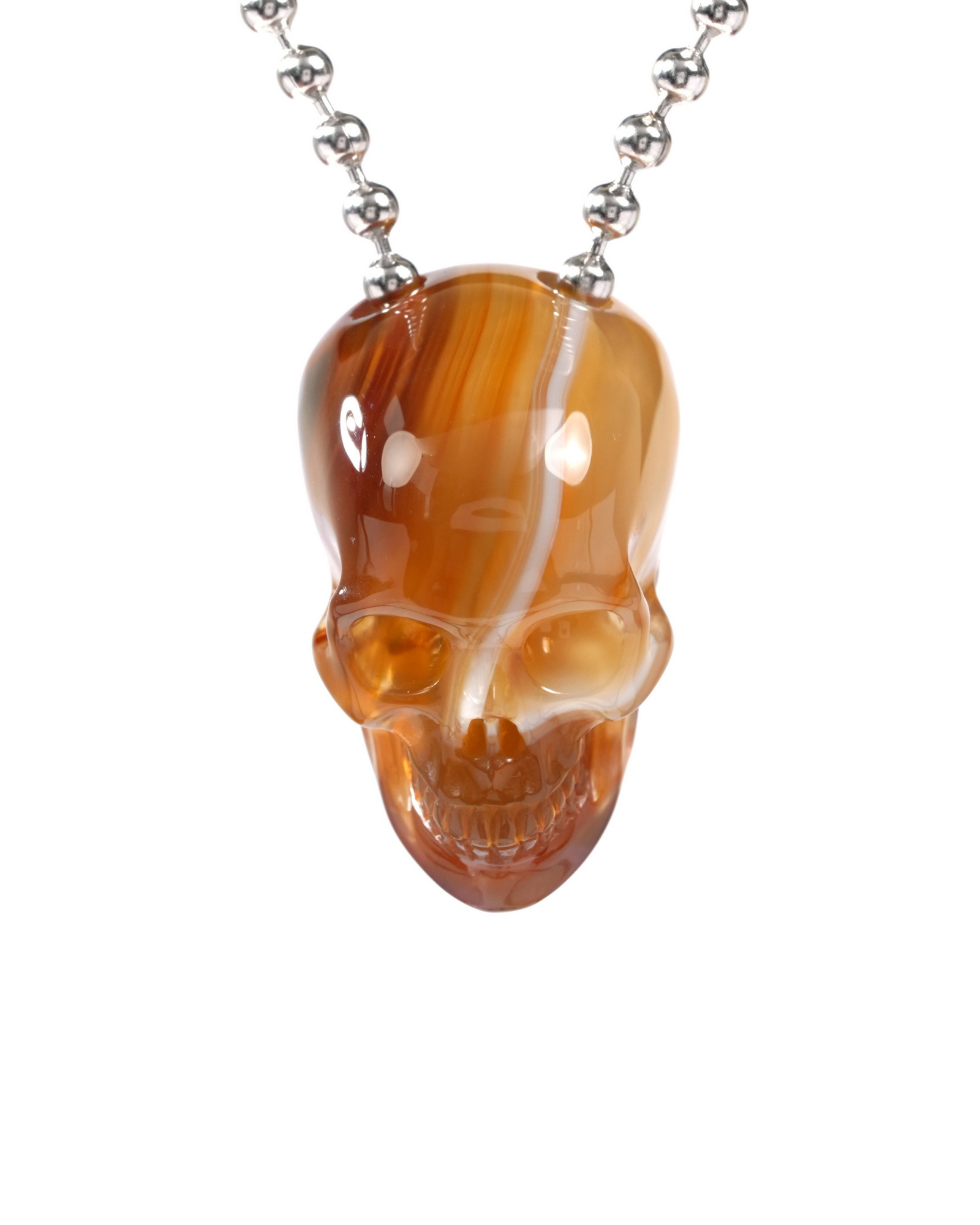 Necklace of 1.1" Agate Hand Carved Crystal Skull Pendant, Skull Jewelry