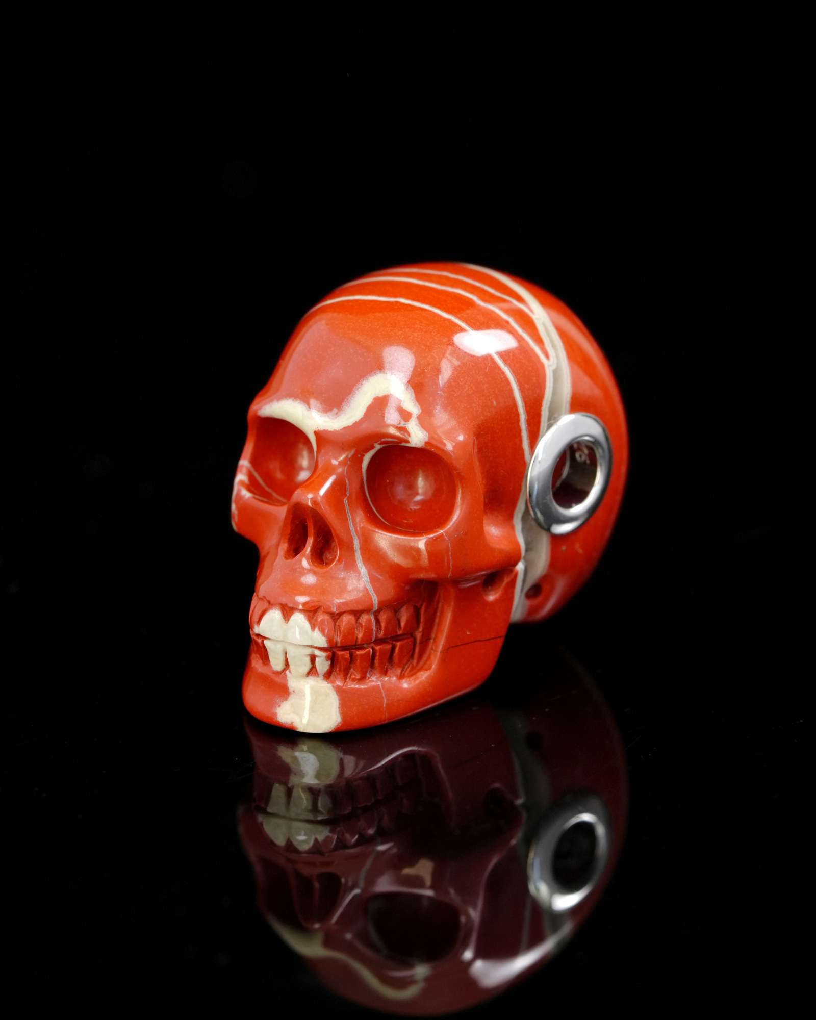 Necklace of 1.1" Red Jasper Hand Carved Crystal Skull Pendant, Skull Jewelry