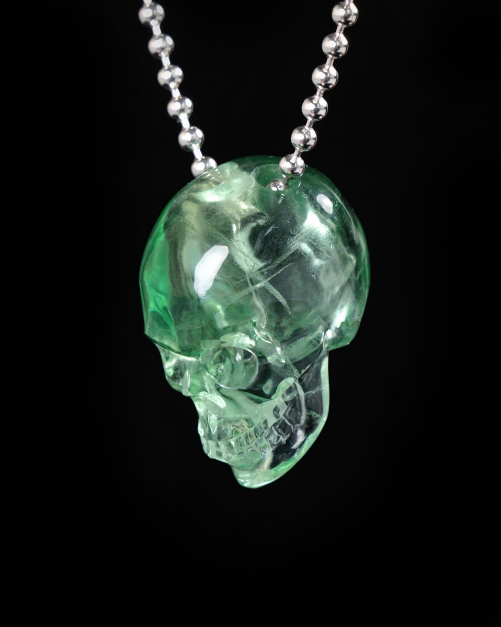 Hollow Essence - Necklace of 1.3" Fluorite Hand Carved Crystal Skull Pendant, Skull Jewelry