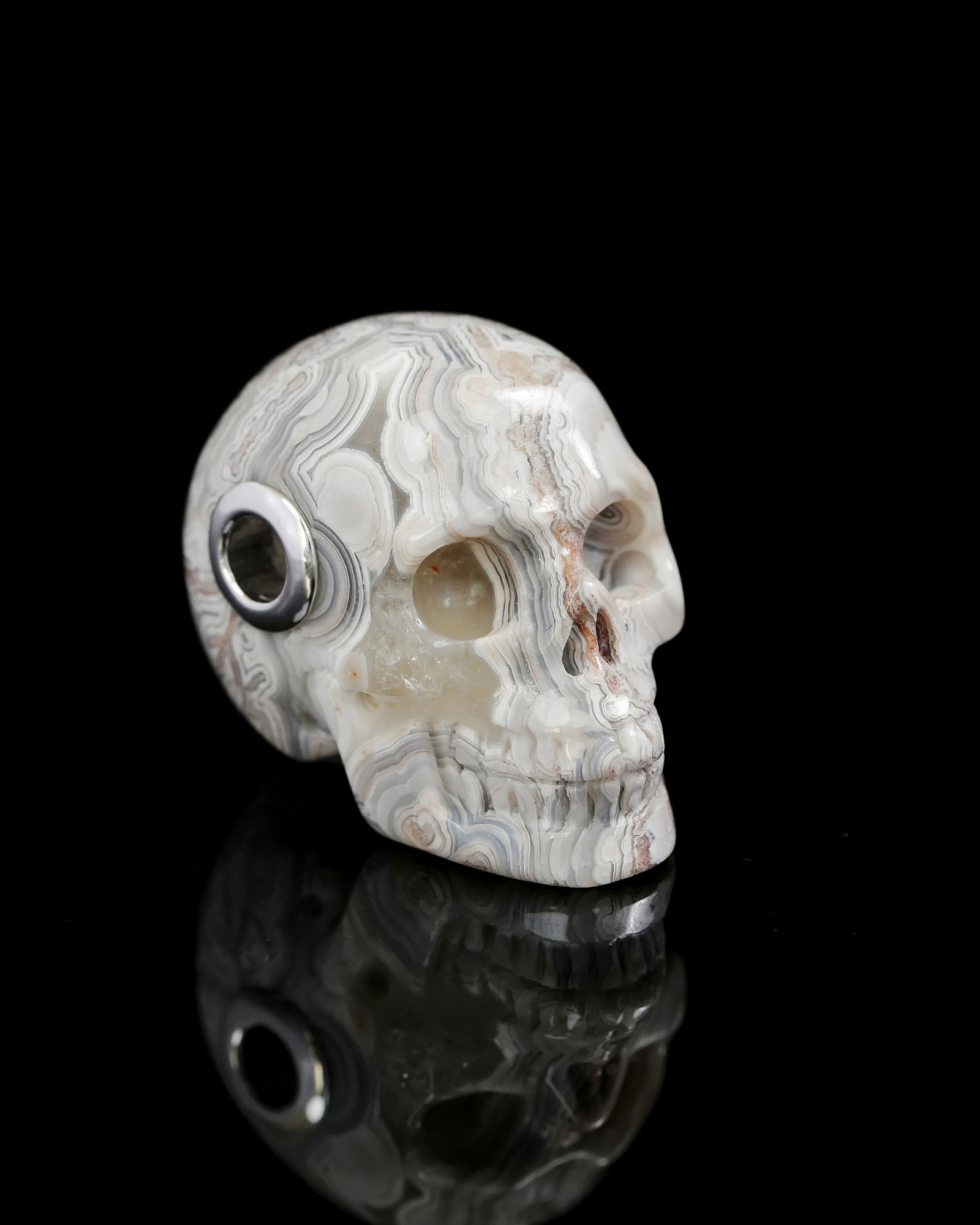 Gemstone Necklace of 1.1" Red Crazy Lace Agate Hand Carved Crystal Skull Pendant, Skull Jewelry