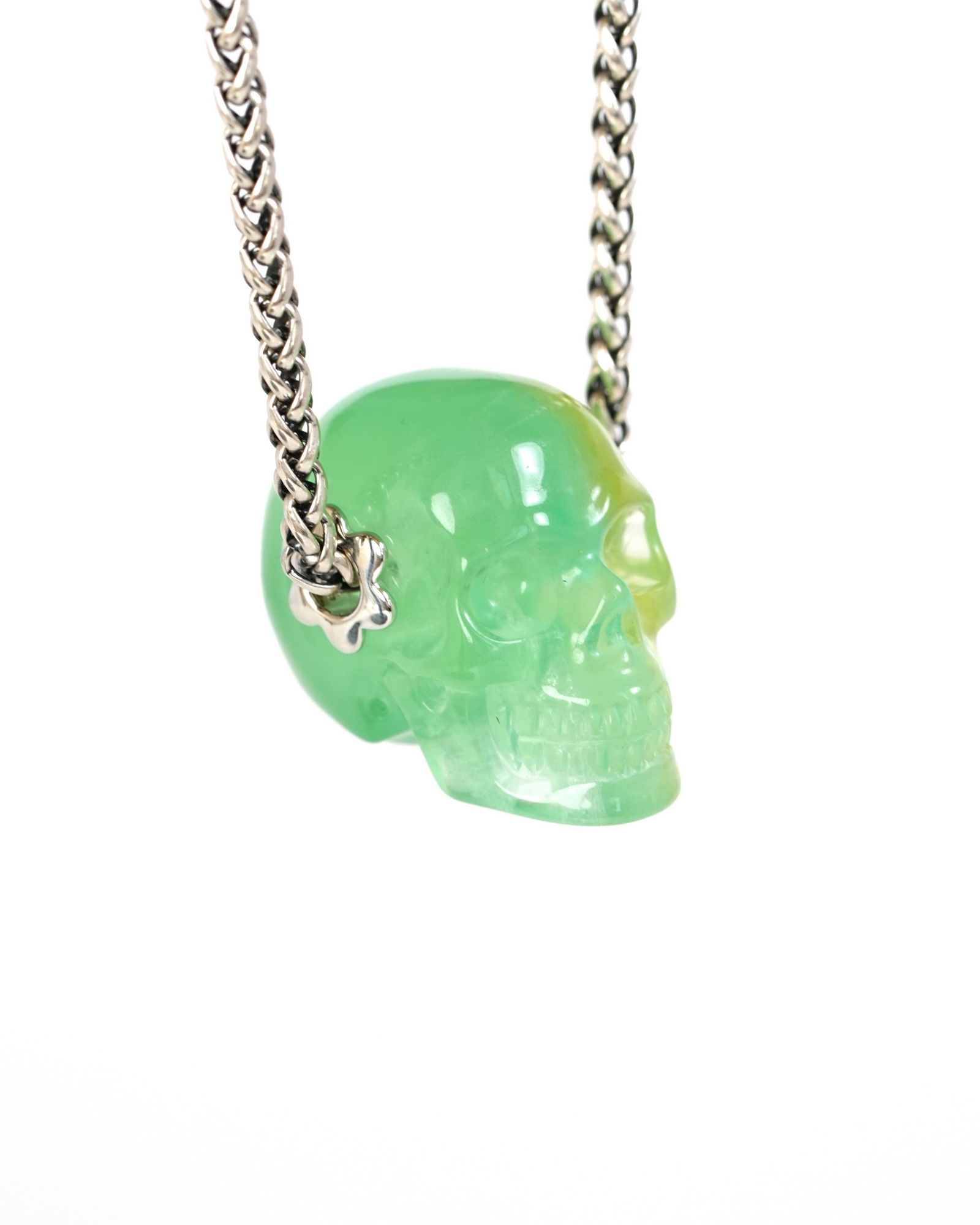 Necklace of 1.1" Fluorite Hand Carved Crystal Skull Pendant, Skull Jewelry