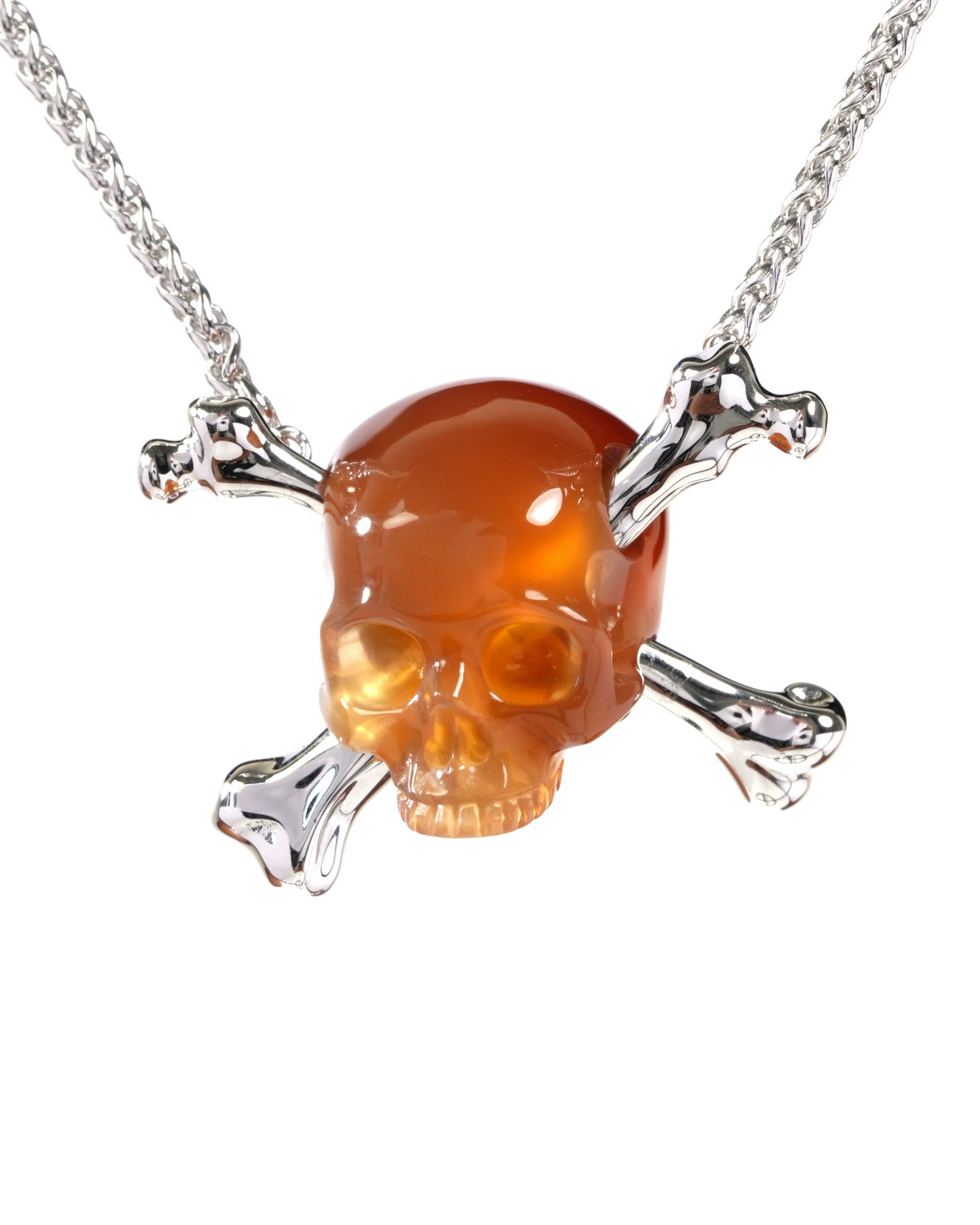 Necklace of 0.9" Carnelian Hand Carved Crystal Skull Pendant, Skull Jewelry