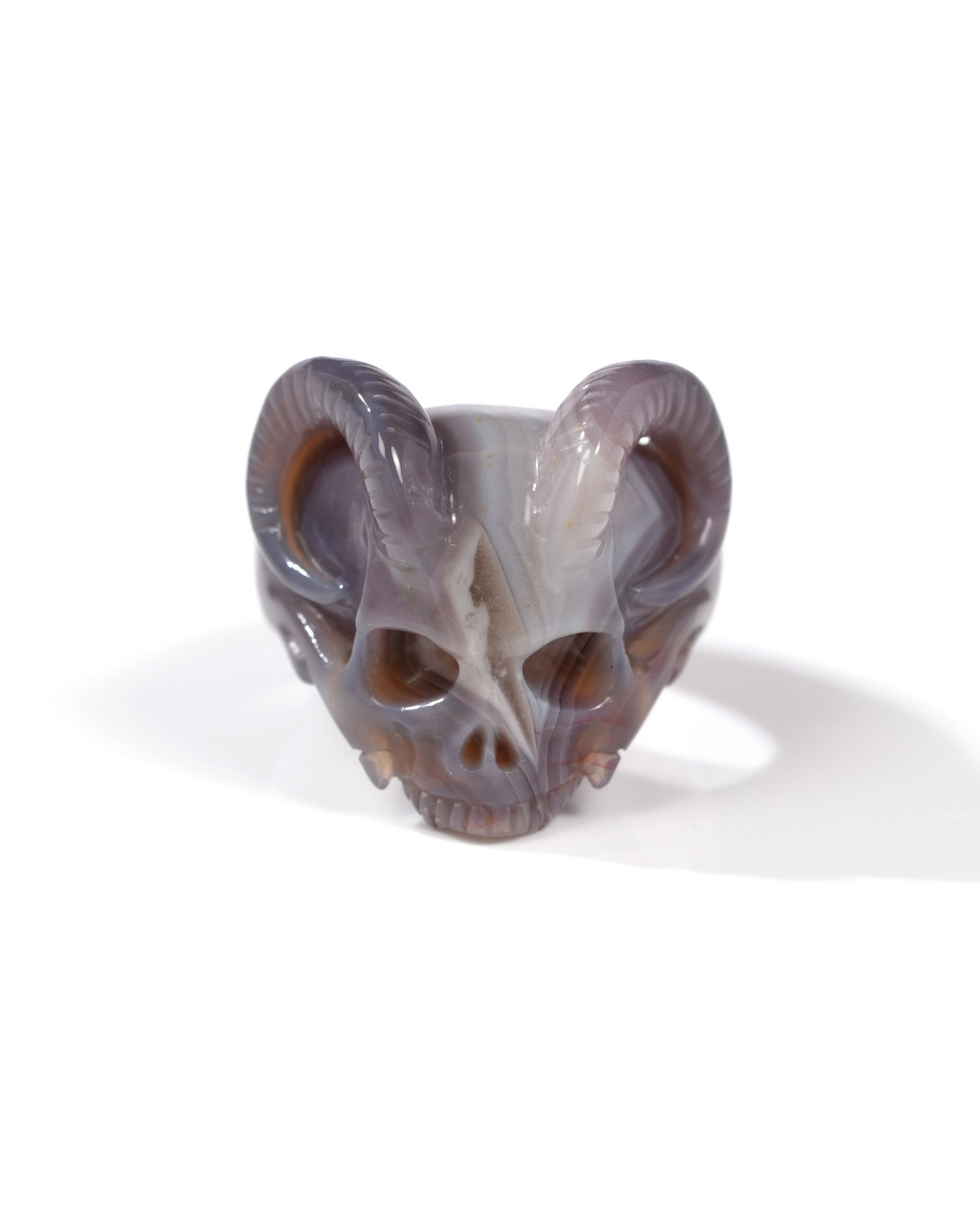 US Size 7# Mozambique Agate Hand Carved Crystal Skull Ring, Skull Jewelry