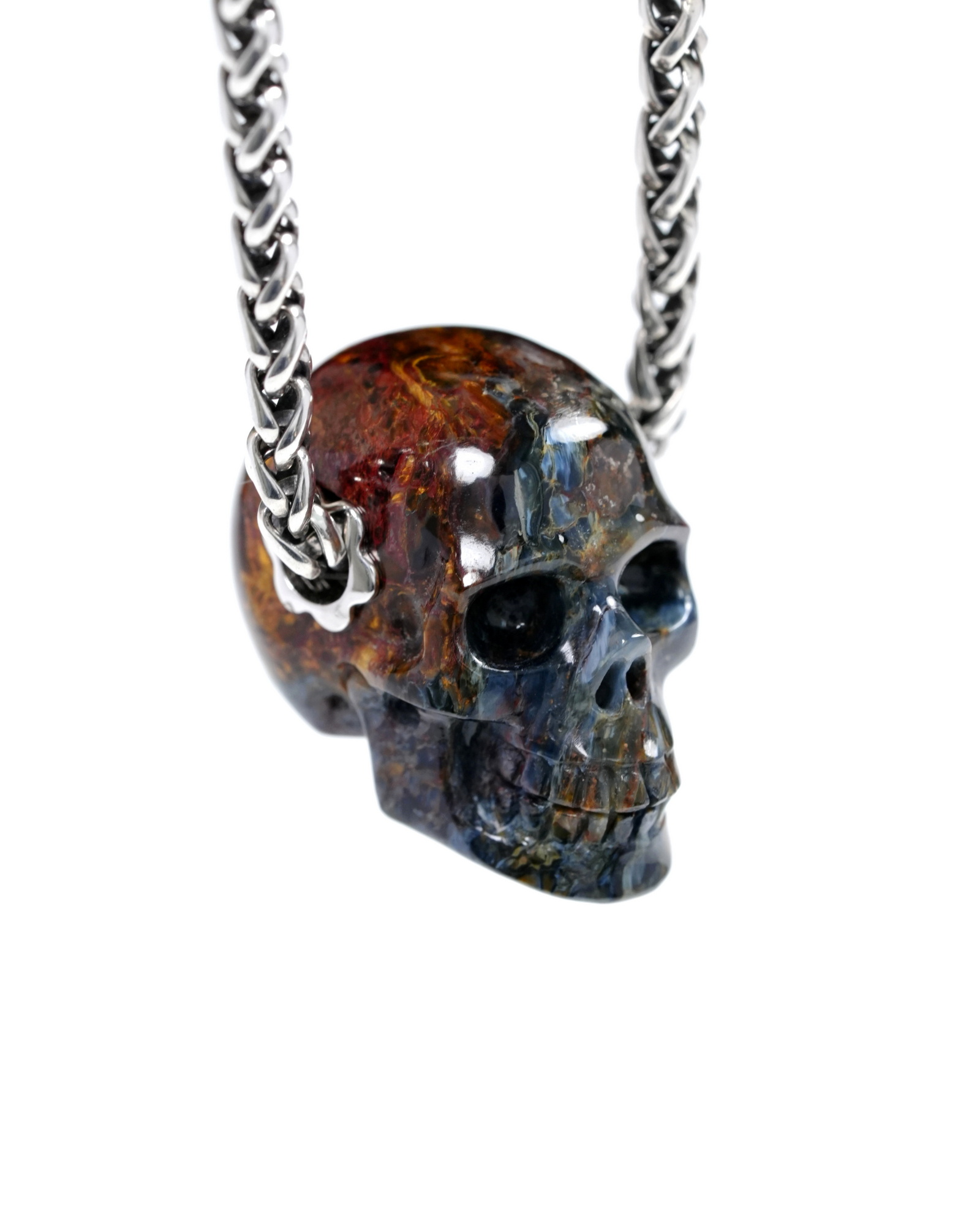 Necklace of 0.9" Pietersite Hand Carved Crystal Skull Pendant, Skull Jewelry