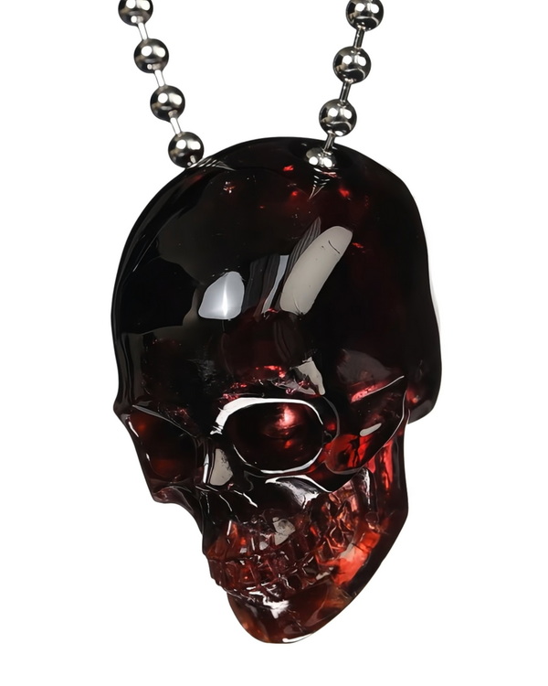 Hollow Essence - Necklace of 1.4" Bohemia Garnet Hand Carved Crystal Skull Pendant, Skull Jewelry