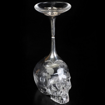 Echoes of Earth & Light - 5.7" Quartz Rock Crystal Hand Carved Crystal Skull Stemmed Cup in 925 Sterling Silver, Crystal Healing