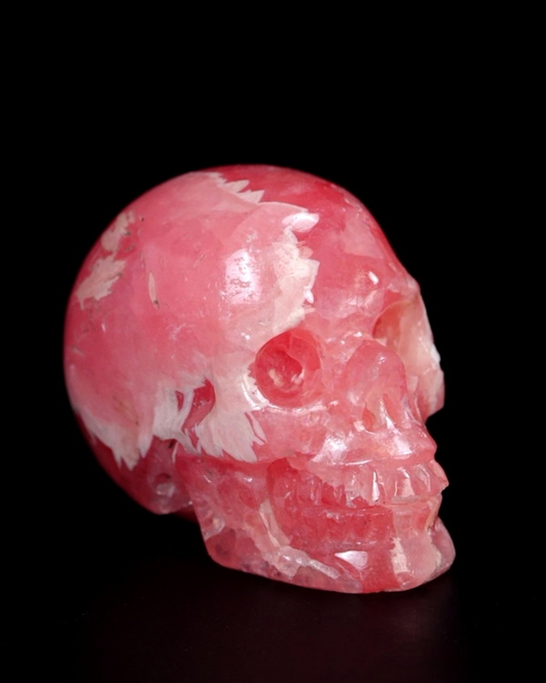 0.7" Rhodochrosite Hand Carved Crystal Skull, Realistic, Crystal Healing