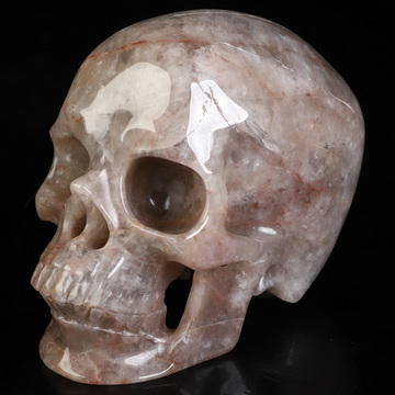 5.0" Fire Quartz Hand Carved Crystal Skull, Super Realistic, Crystal Healing