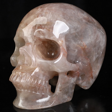 5.0" Fire Quartz Hand Carved Crystal Skull, Super Realistic, Crystal Healing