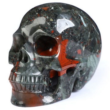 5.0" African Bloodstone Hand Carved Crystal Skull, Realistic, Crystal Healing