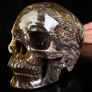 Lifesized 6.1" Tree Leaves Agate Hand Carved Crystal Skull, Super Realistic, Crystal Healing