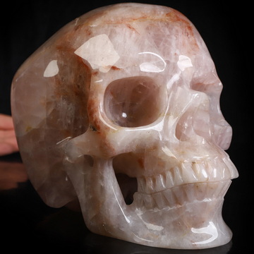 Lifesized 6.9" Fire Quartz Hand Carved Crystal Skull, Super Realistic, Crystal Healing