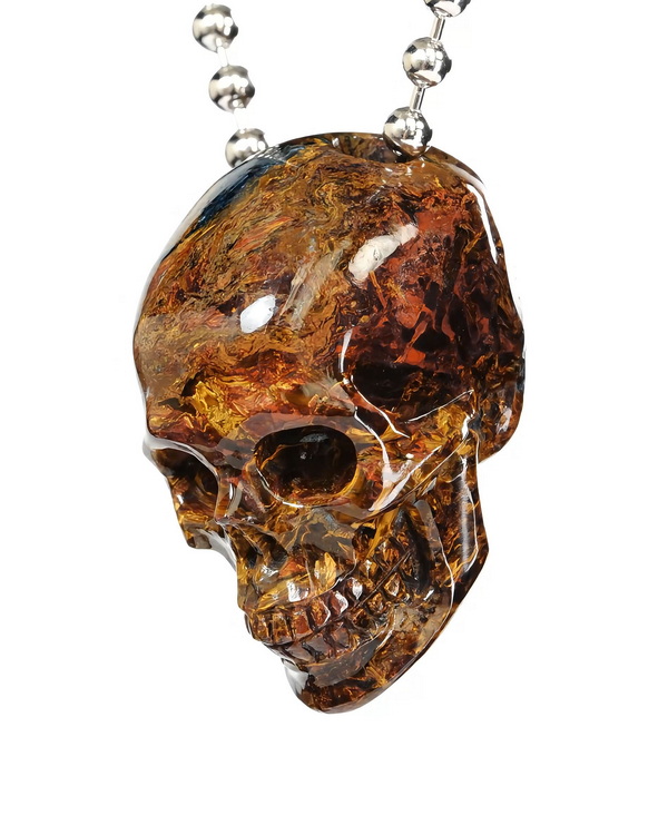 Hollow Essence - 1.2" Pietersite Hand Carved Hollow Crystal Skull Pendant, Skull Jewelry