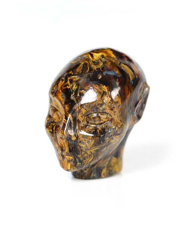 1.1" Pietersite Hand Carved Fairy Elf Alien Crystal Skull Companion Sculpture, Crystal Healing