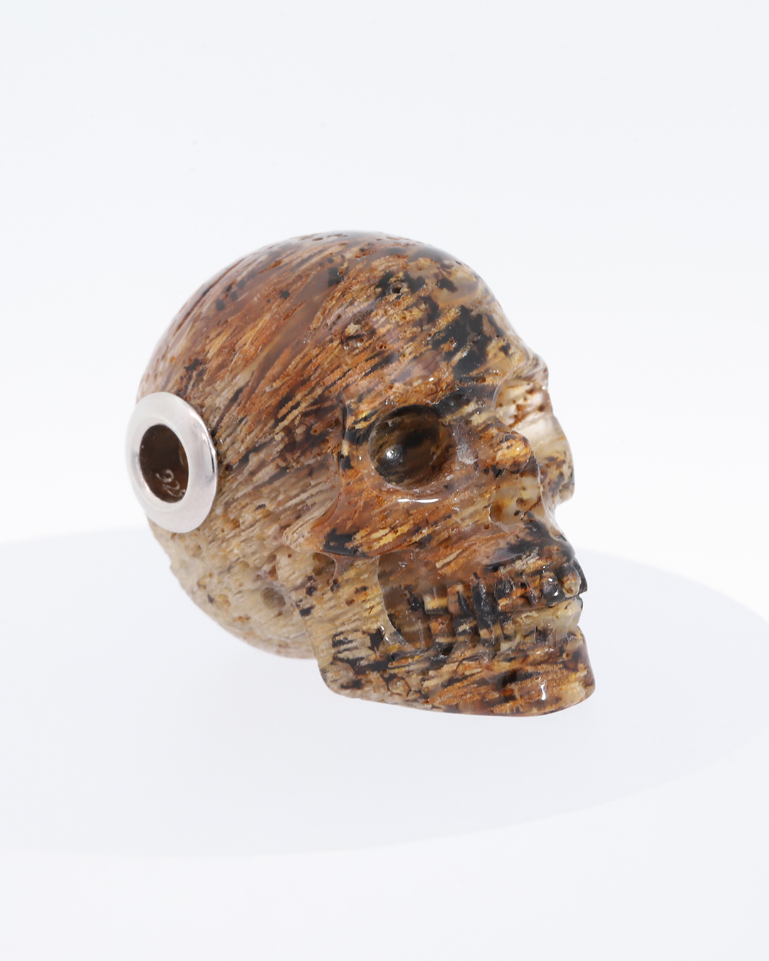 Necklace of 1.1" Sagenitic Agate Hand Carved Crystal Skull Pendant, Skull Jewelry