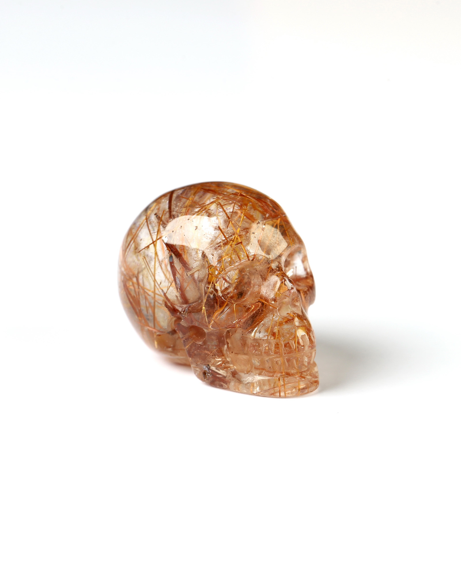 Rare 0.7" Rutilated Quartz Rock Carved Gem Skull, Skullis Realistic