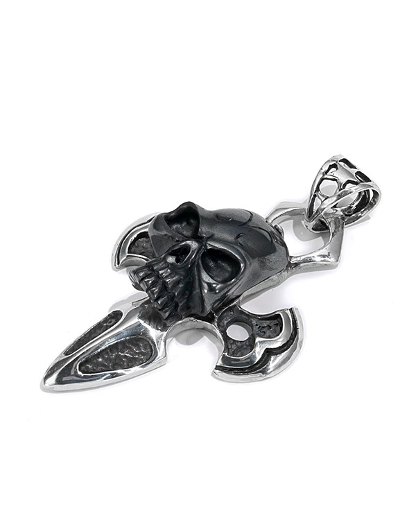 Necklace of 2.1" Hematite Hand Carved Crystal Skull Pendant, Skull Jewelry