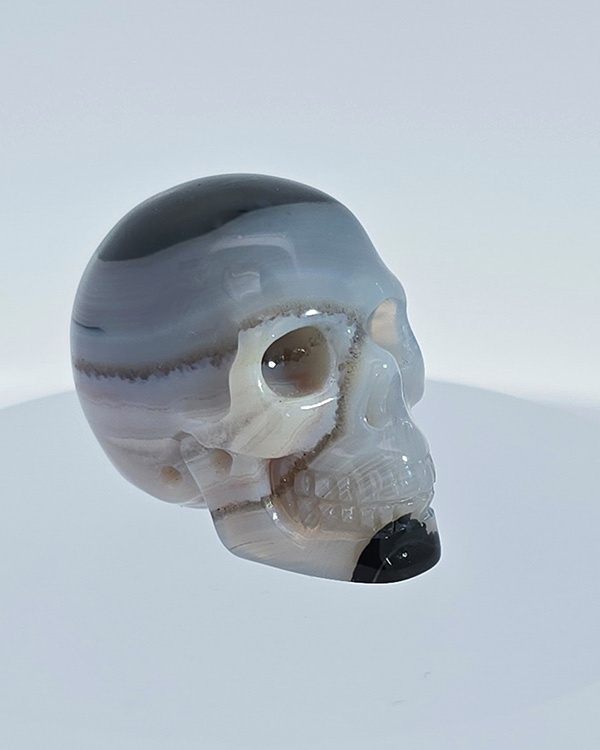 1.1" Gray & White Agate Hand Carved Crystal Skull, Realistic, Crystal Healing