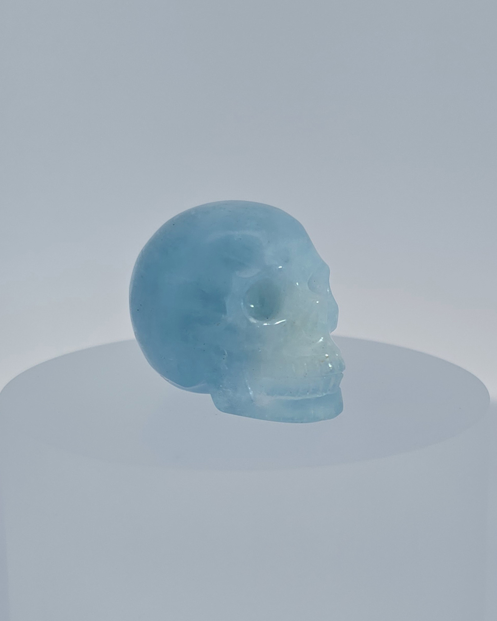 Gemstone 1.1" Aquamarine Hand Carved Crystal Skull, Realistic, Crystal Healing