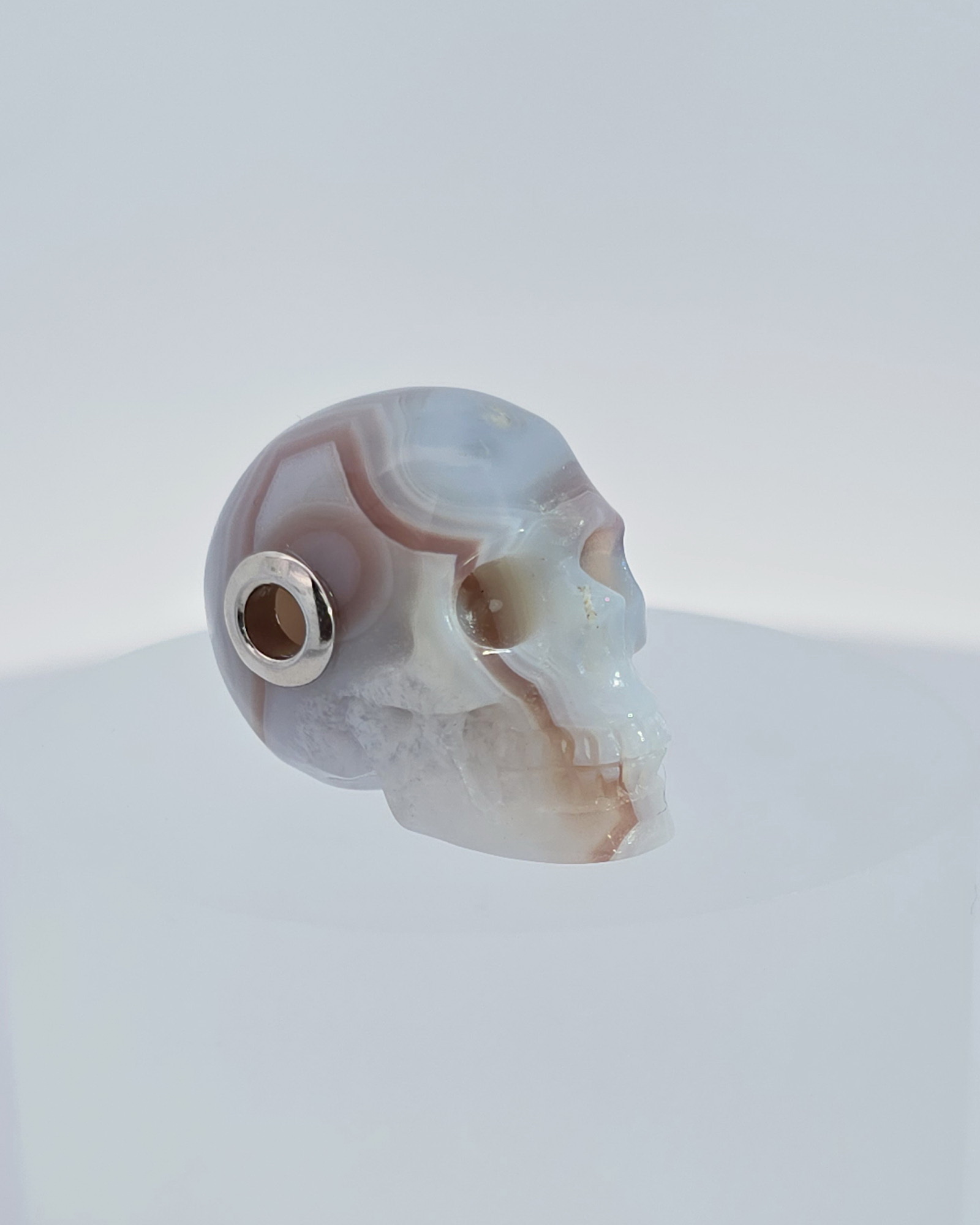 Gemstone Necklace of 1.1" Mozambique Agate Hand Carved Crystal Skull Pendant, Skull Jewelry