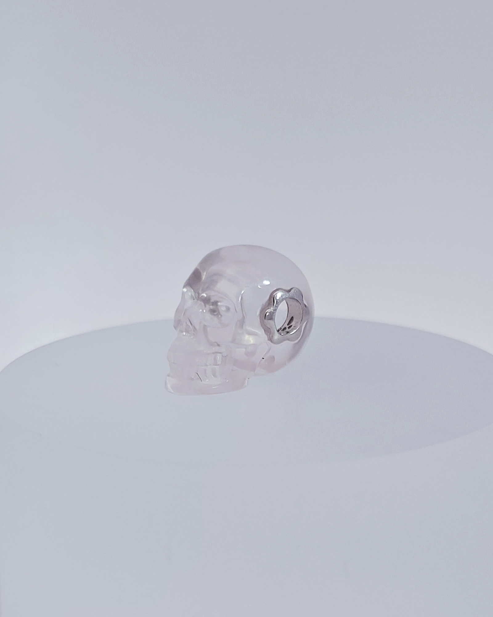 Necklace of 0.7" Milky Quartz Hand Carved Crystal Skull Pendant, Skull Jewelry