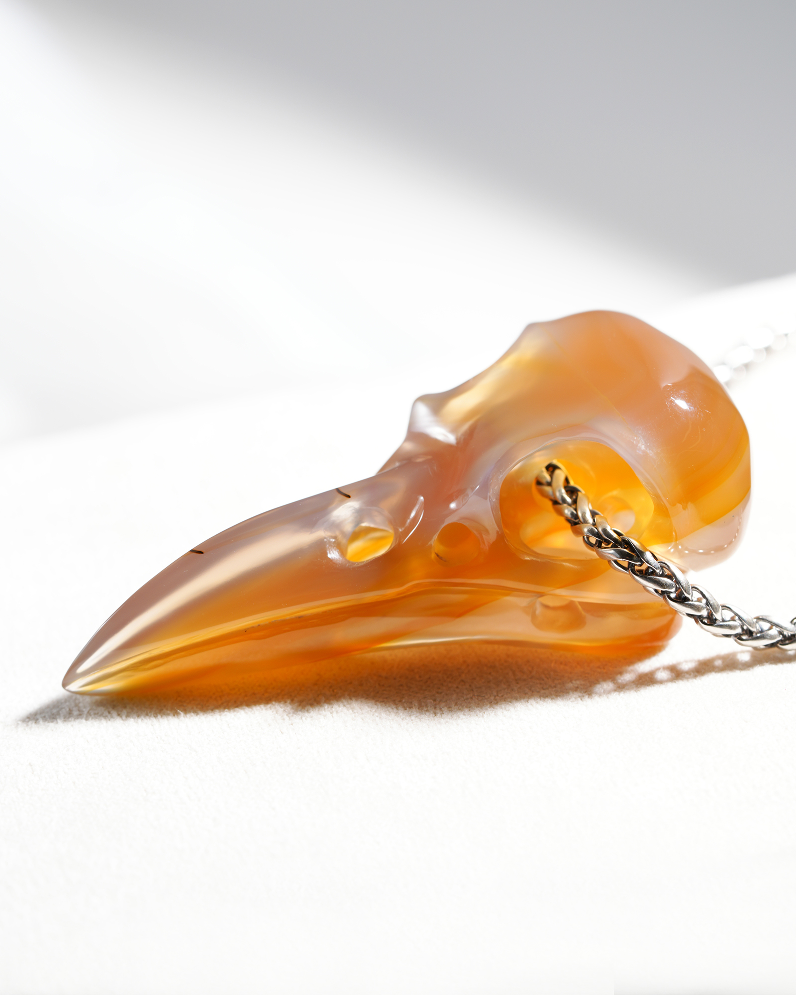 Necklace of 2.2" Carnelian Hand Carved Crystal Skull Pendant, Skull Jewelry