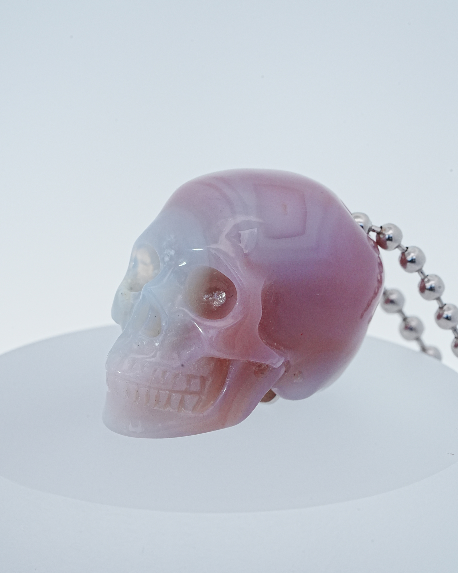 Gemstone Necklace of 1.4" Mozambique Agate Hand Carved Crystal Skull Pendant, Skull Jewelry