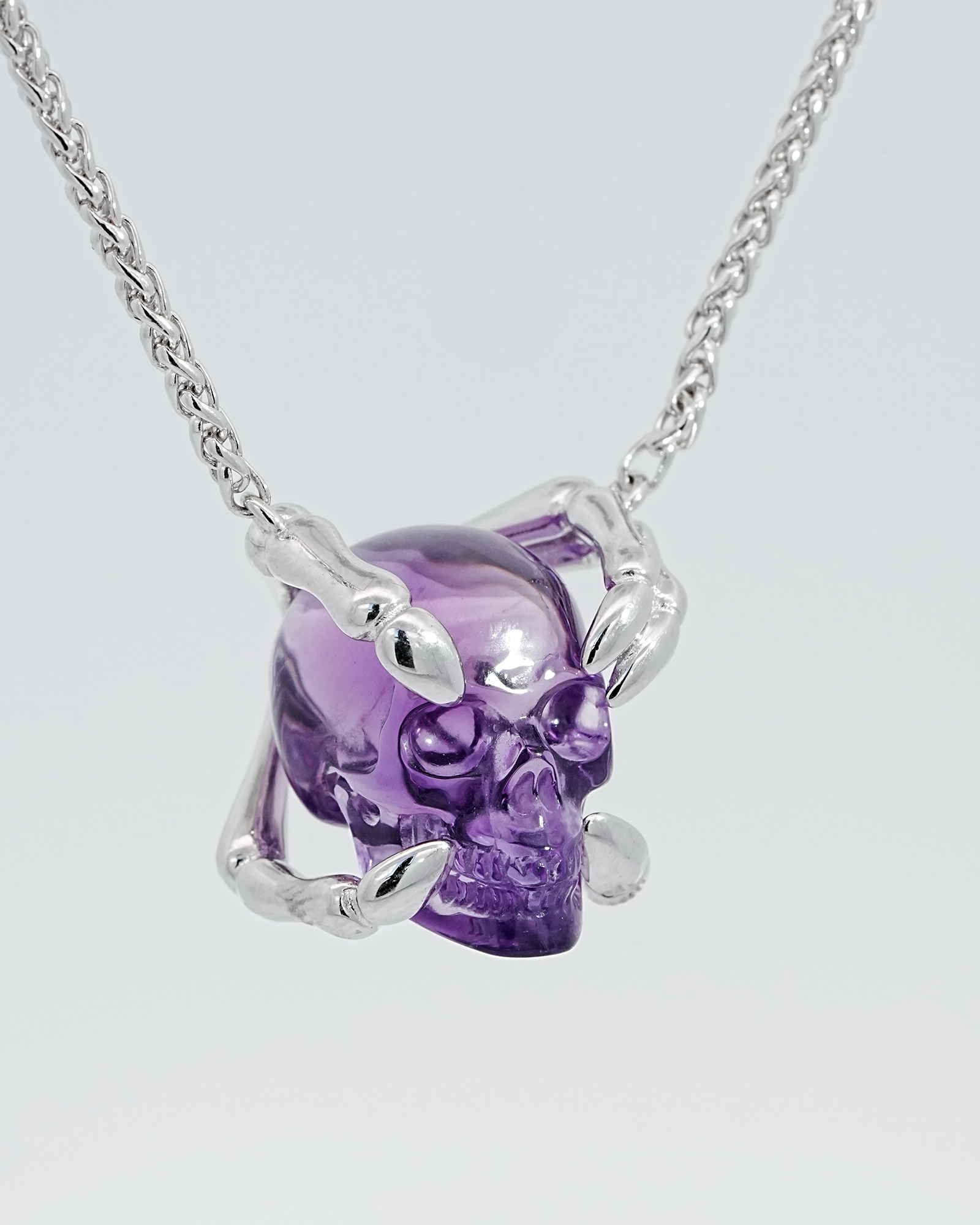 Gemstone Necklace of 0.8" Amethyst Hand Carved Crystal Skull Pendant, Skull Jewelry