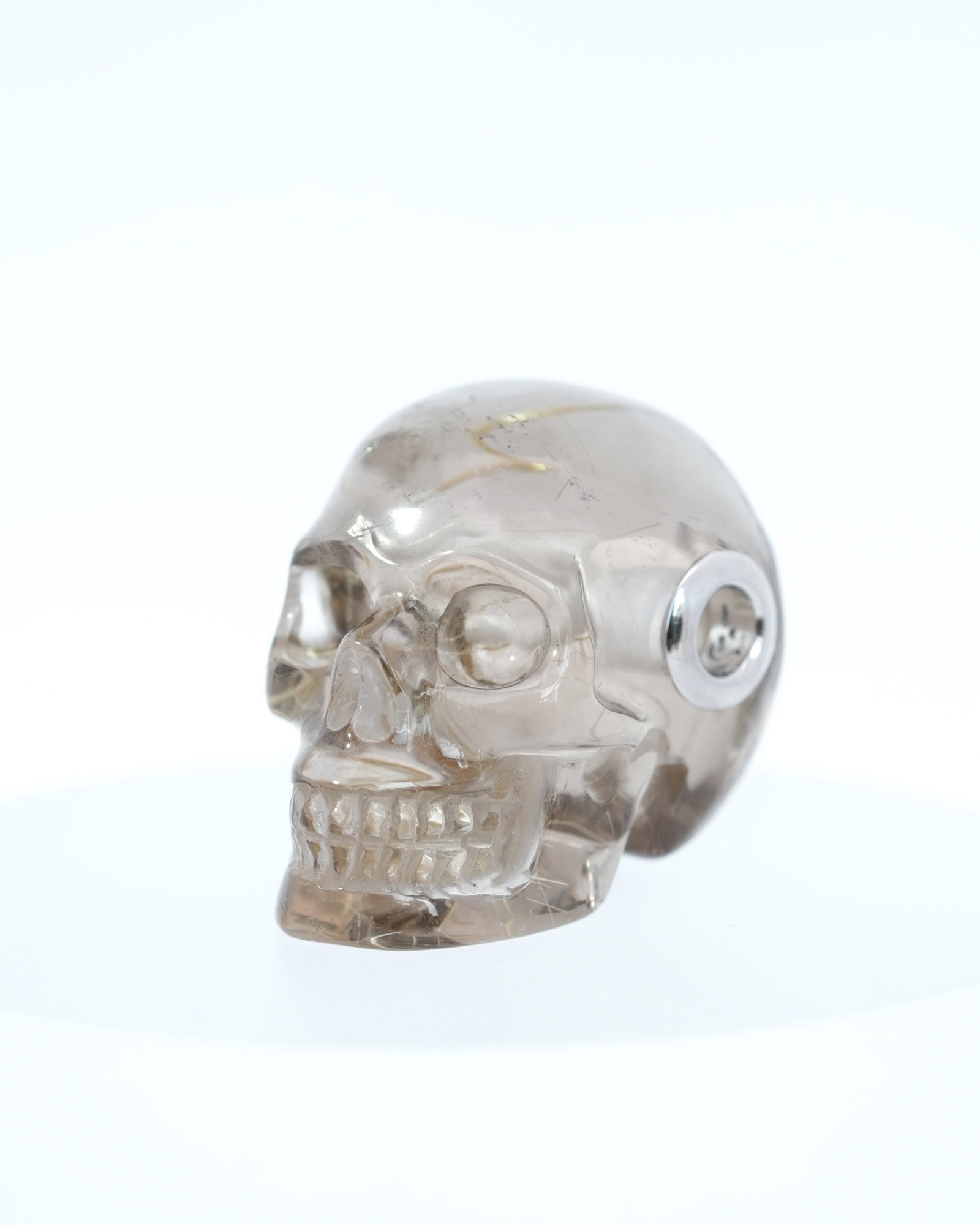 Gemstone Necklace of 1.1" Rutilated Quartz Rock Crystal Hand Carved Crystal Skull Pendant, Skull Jewelry