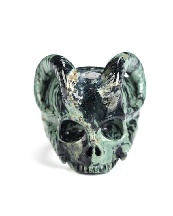 US Size 8# Kambaba Jasper Hand Carved Crystal Skull Ring, Skull Jewelry