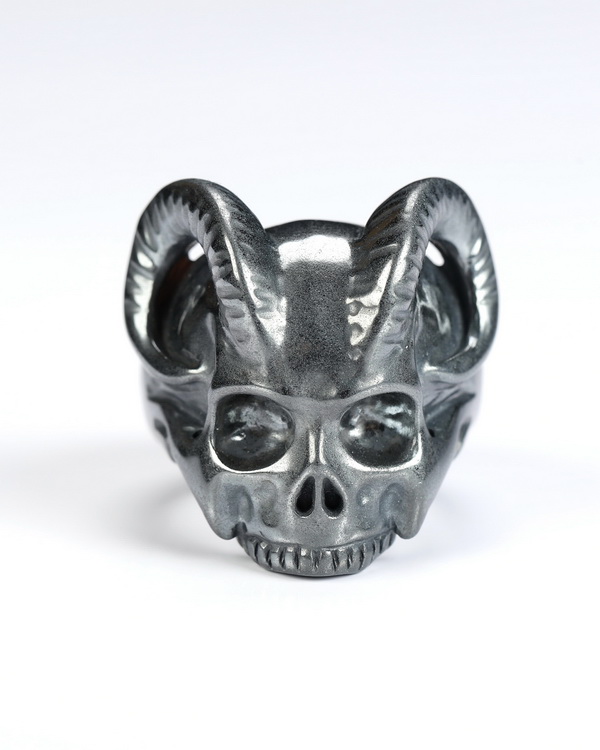 US Size 9# Hematite Hand Carved Crystal Skull Ring, Skull Jewelry