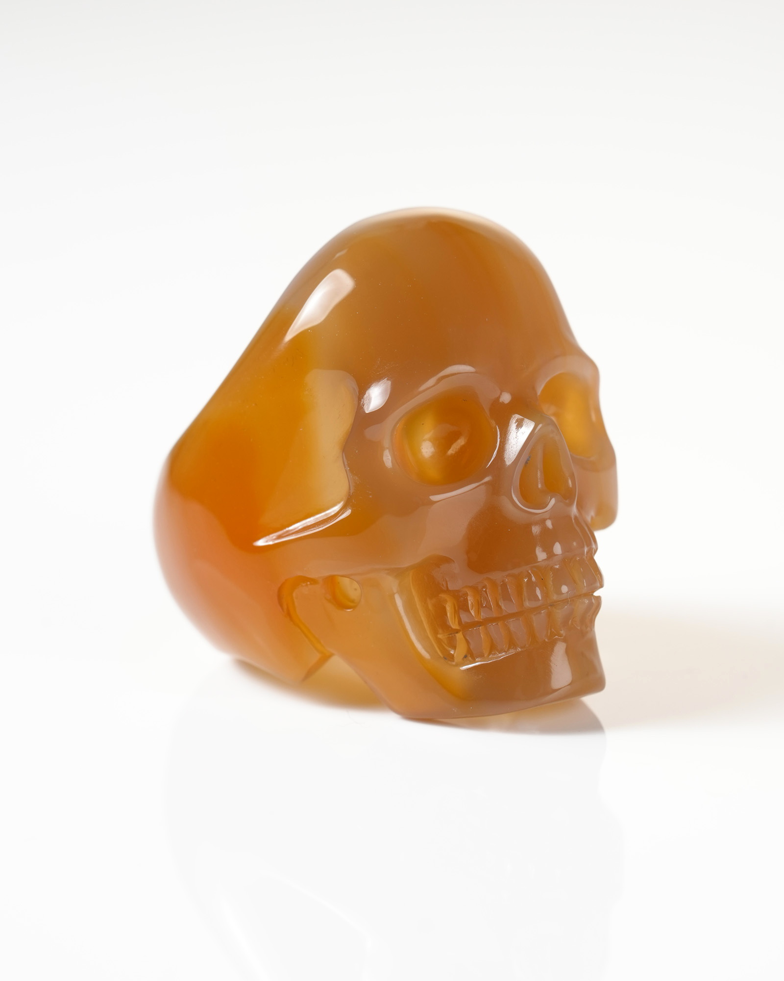 US Size 8.5# Carnelian Hand Carved Crystal Skull Ring, Skull Jewelry