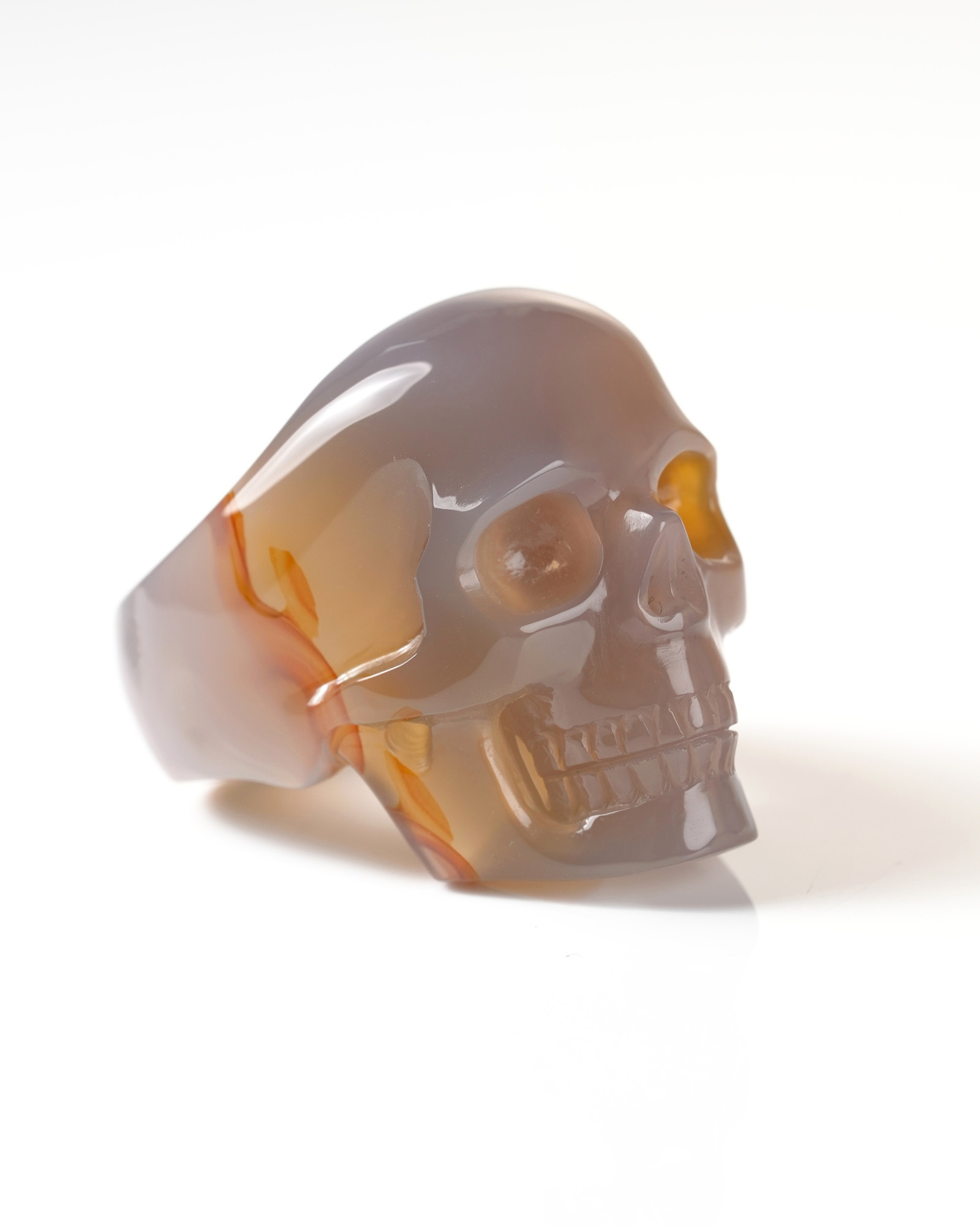 US Size 11.5#  Agate Hand Carved Crystal Skull Ring, Skull Jewelry