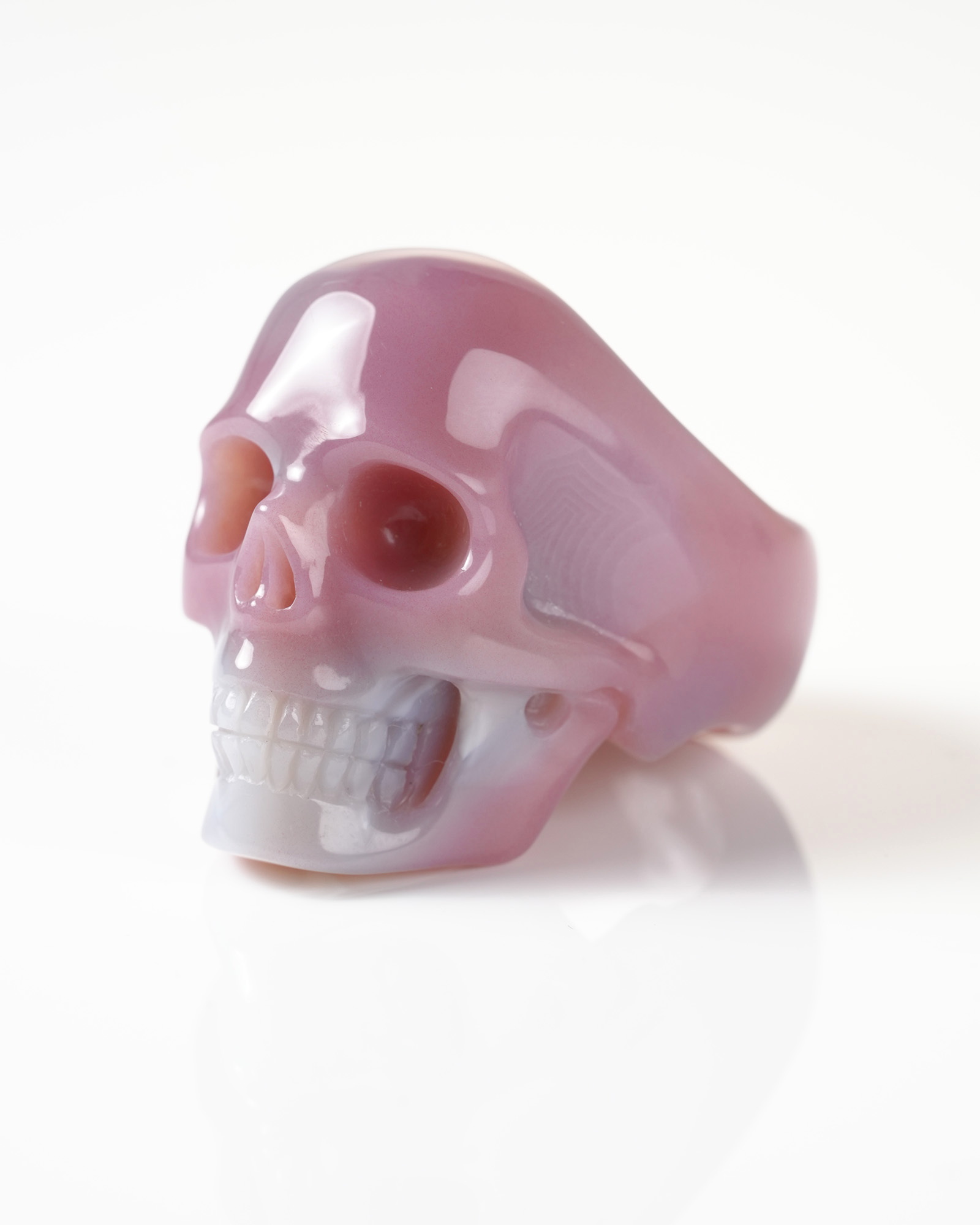 US Size 12# Gemstone Mozambique Agate Hand Carved Crystal Skull Ring, Skull Jewelry