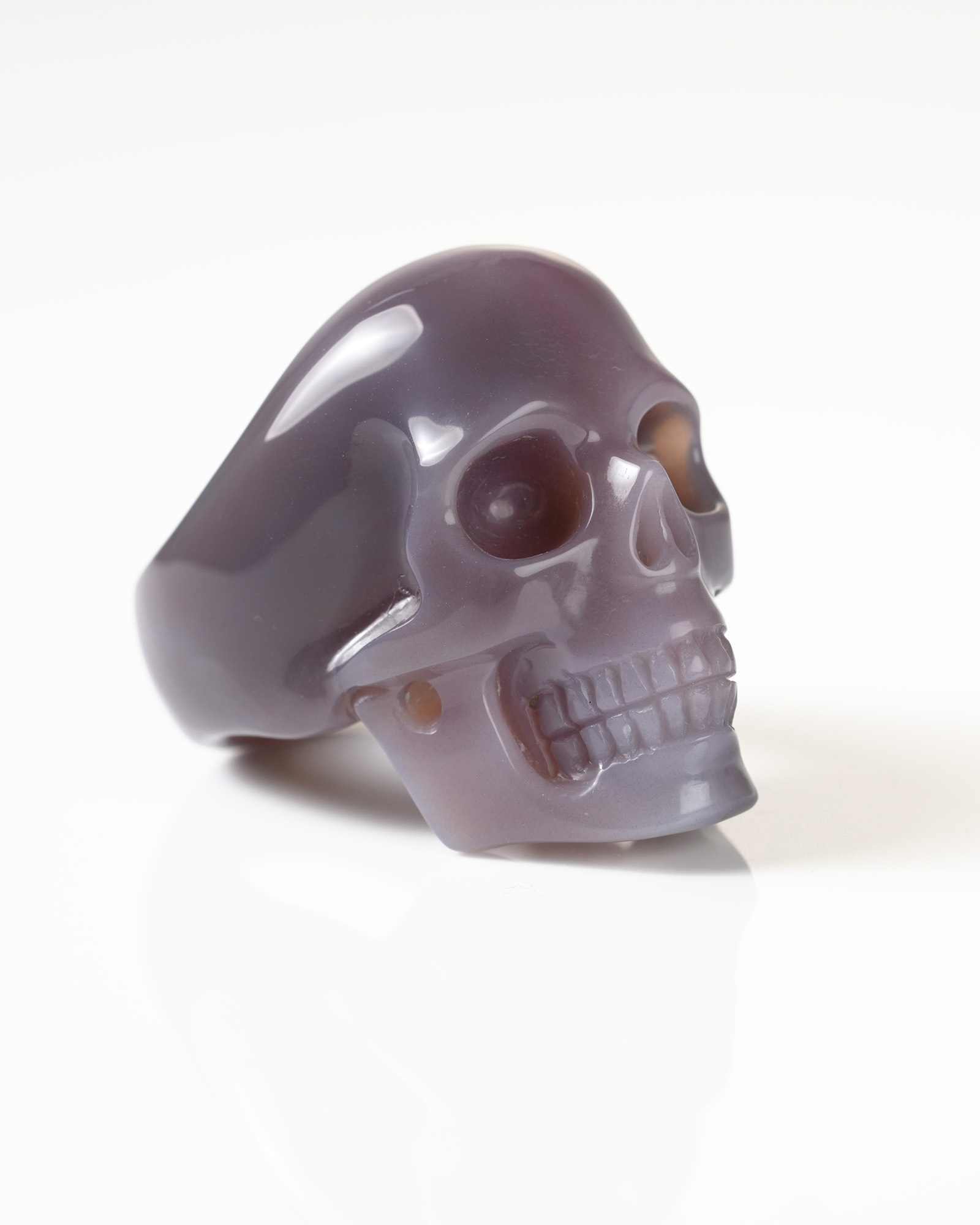 US Size 10# Mozambique Agate Hand Carved Crystal Skull Ring, Skull Jewelry