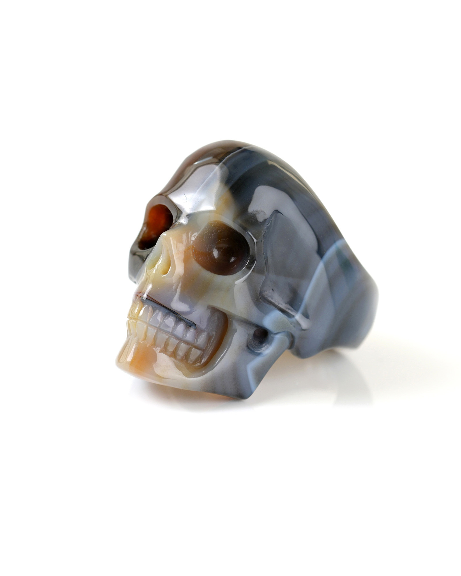 US Size 9.5# Agate Hand Carved Crystal Skull Ring, Skull Jewelry